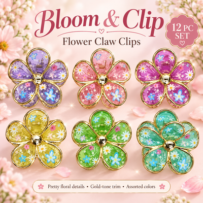 12 PC Gold Flower Claw Clips