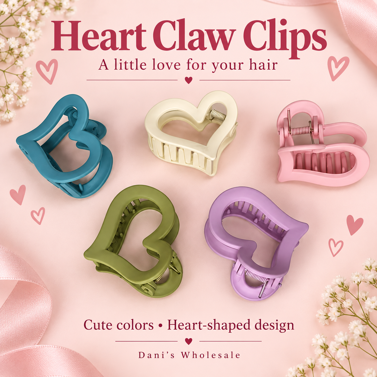 12 PC Gold Flower Claw Clips Hearts