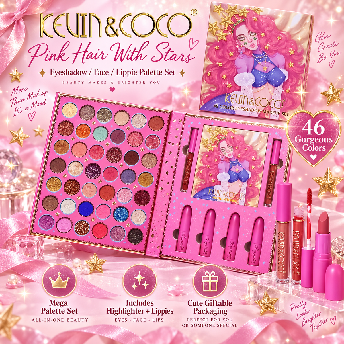 SALE! Kevin & Coco 46-Color Mega Makeup Palette Set – Eyeshadow, Highlighter, Lipstick & Lip Gloss