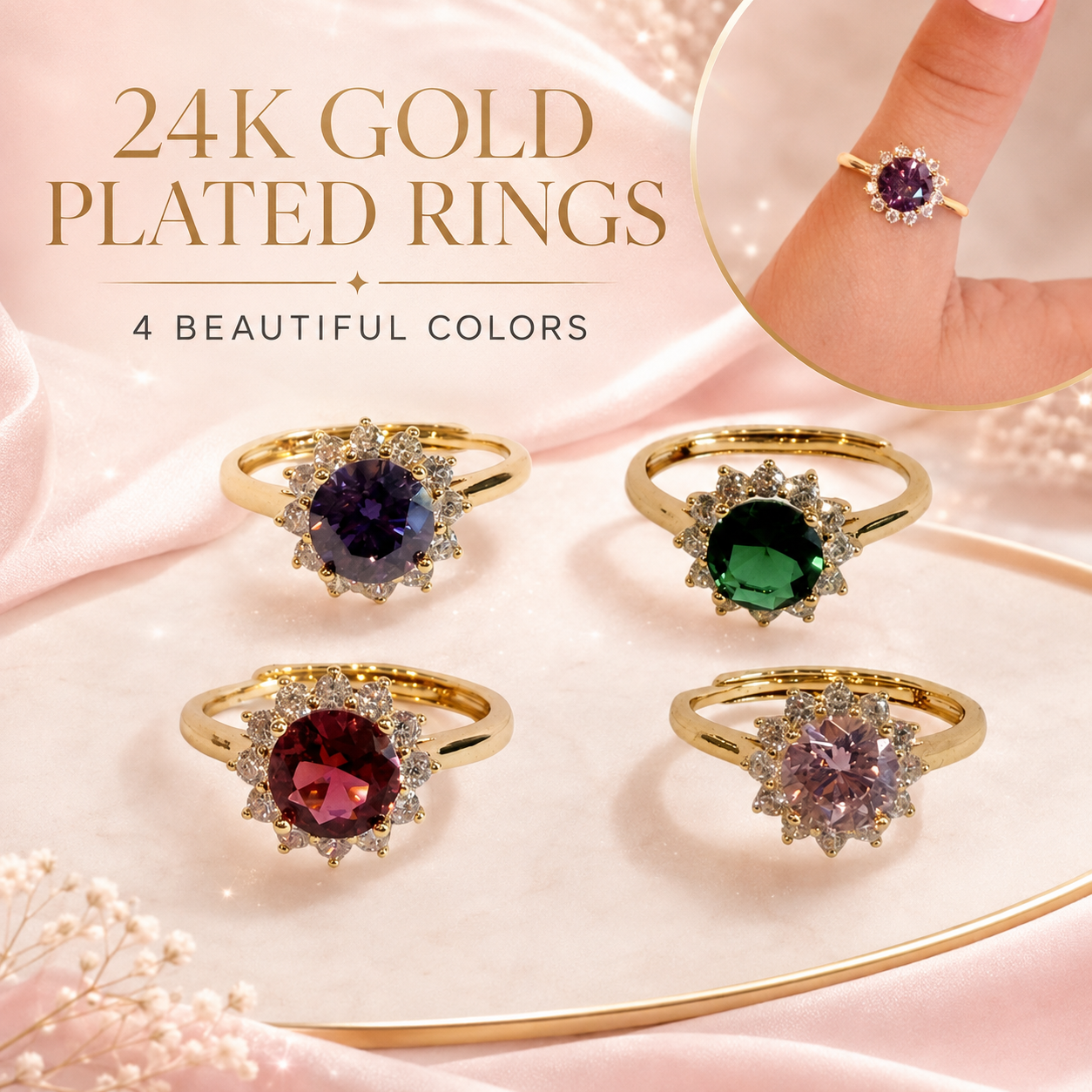 CIRCLE 24K Gold Plated Ring- Size 7/8 adjustable