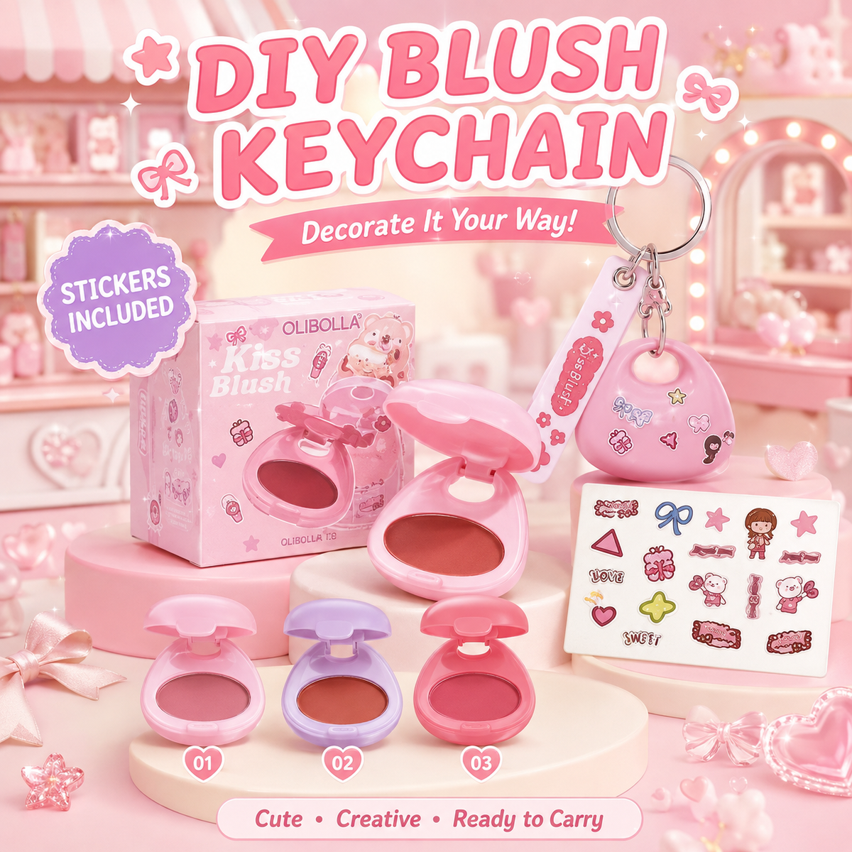 DIY Cute blush keychain with stickers