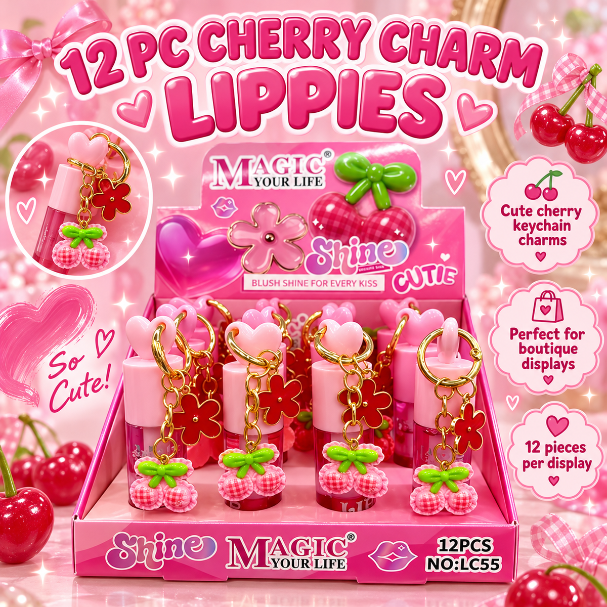Cherry charm lippies 12 pc display