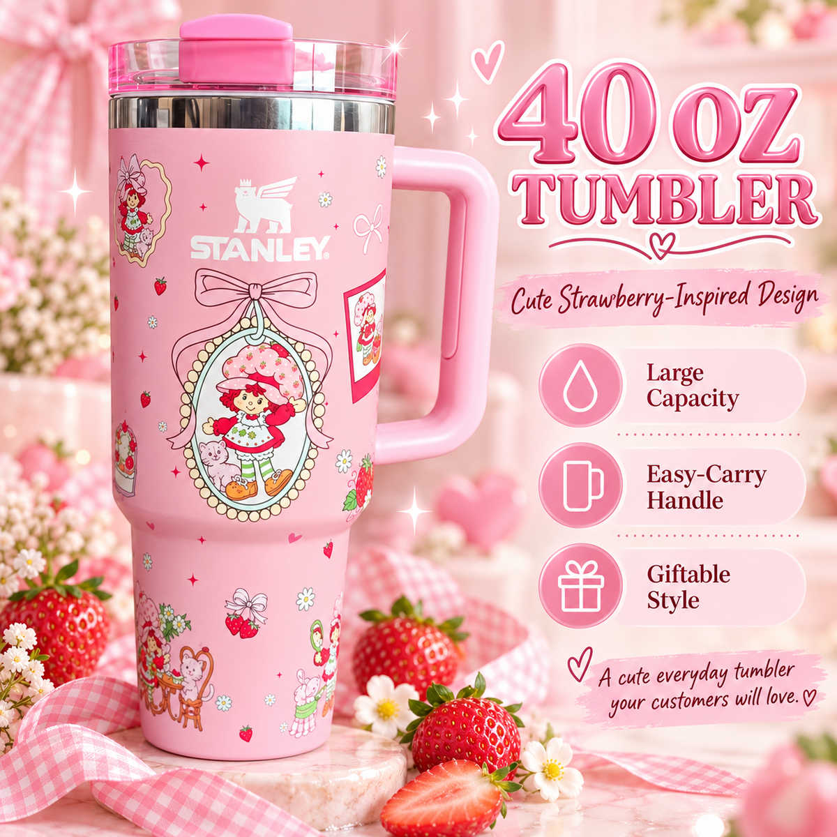 40 OZ Tumbler with box included _Strawberry