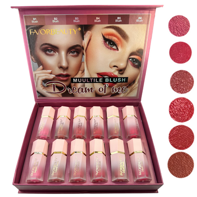 12 PC LIQUID BLUSH FAVOR BEAUTY- 6 SHADES  (LONG LASTING AND DEWY FINISH)