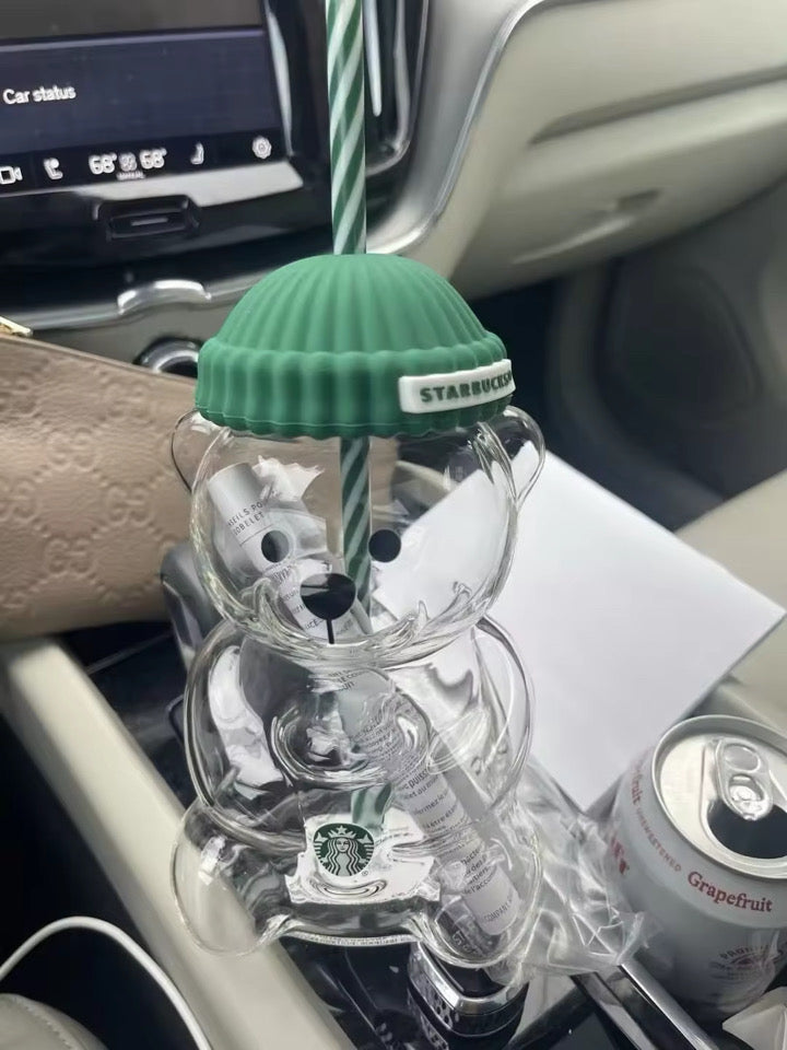 20 OZ Bear Glass Cup- with Box and straw