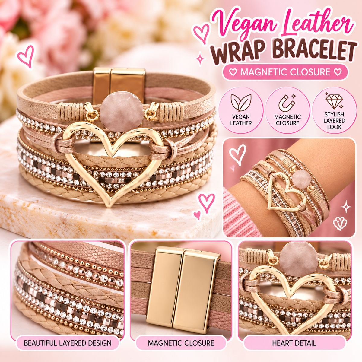 Vegan Leather wrap with magentic closure