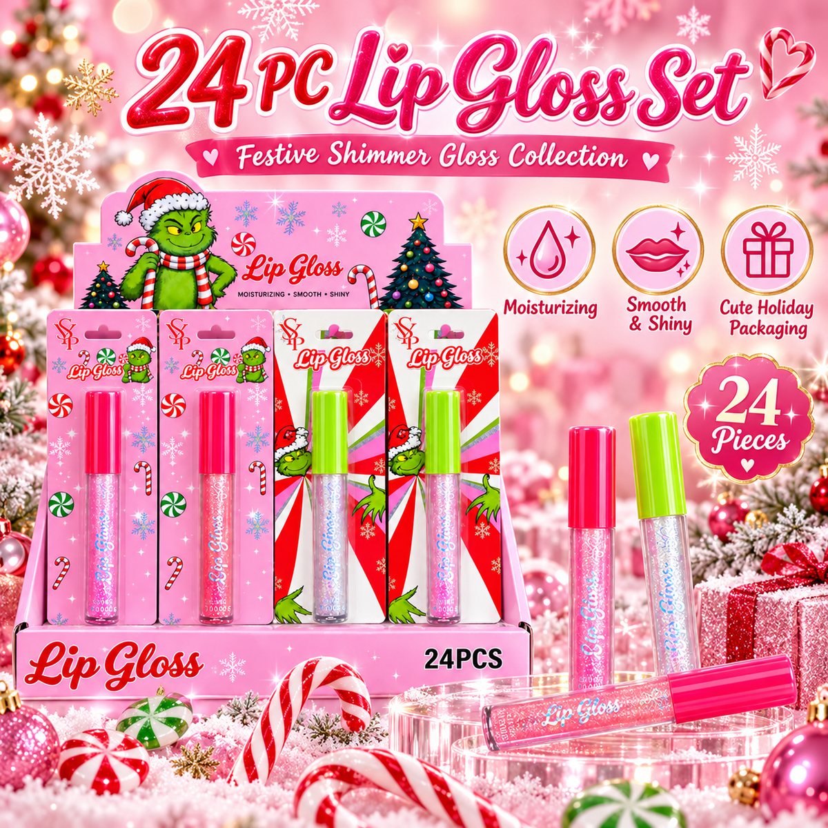 24 pc lip gloss with individually packed lippies