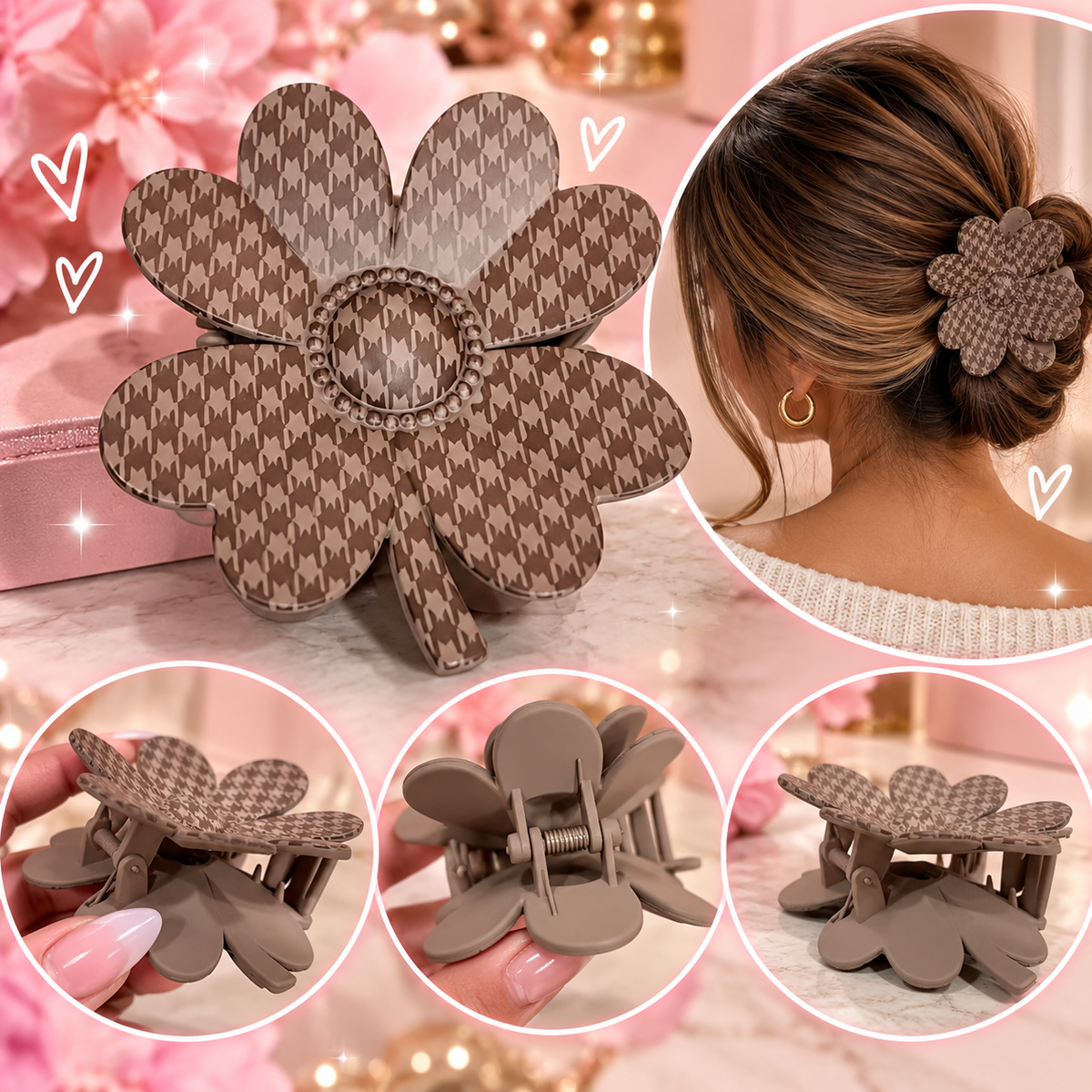 12 PC luxe claw clips Gingham