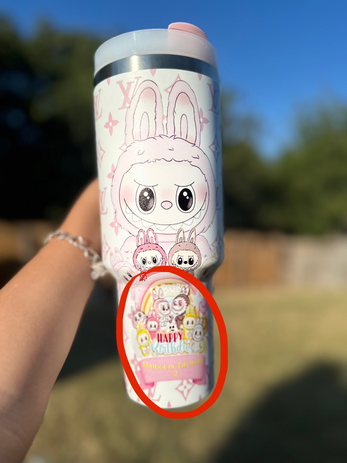 ‼️MISPRINTED 40 OZ TUMBLER white Box and straw! No branded. Misprinted with a custom message of happy birthday.