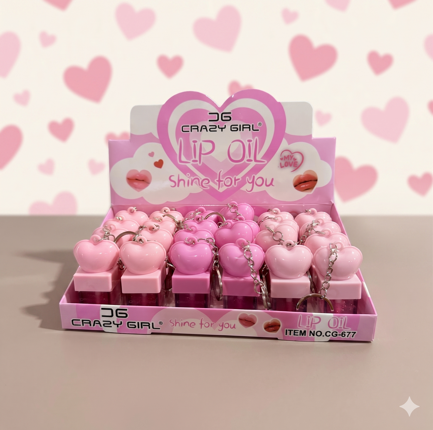 24 PC heart cute lip oil keychains