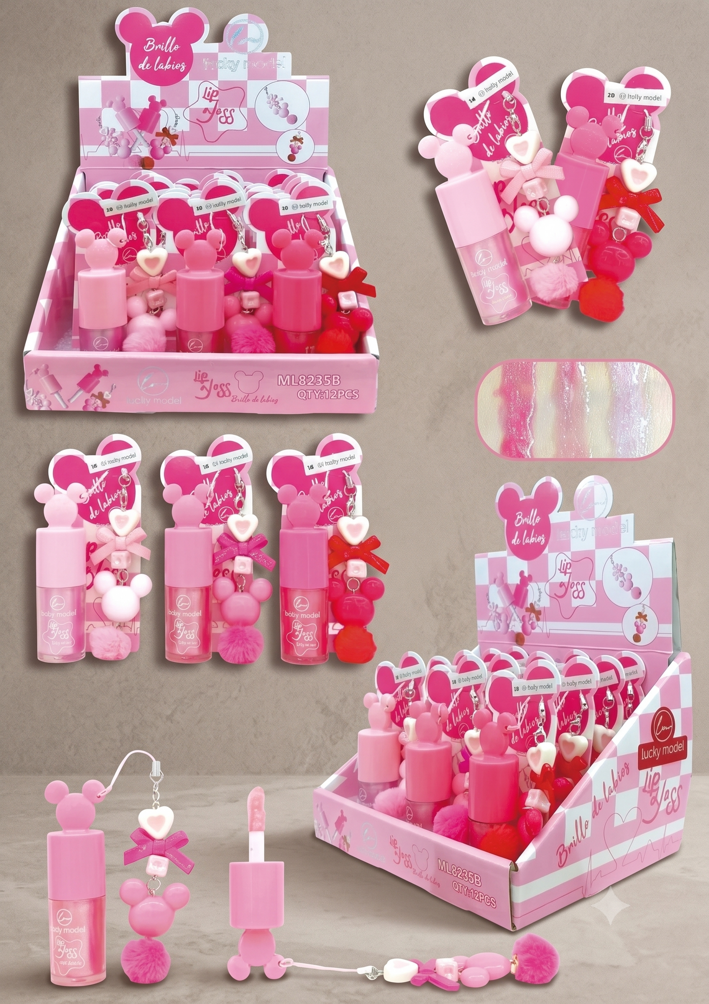 12 PC Keychain and gloss charm