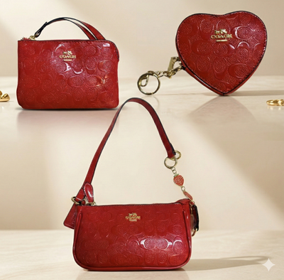 3 PC Box Set- Bag, wallet and heart coin pouch- Red Glossy