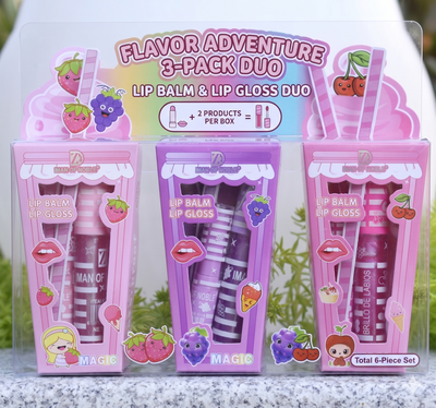 3 Piece Lipbalm/Gloss duo set fruity