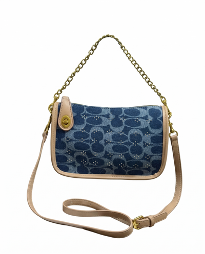 Vintage Luxe Crossbody Bag with chain- canvas-Rhinestones