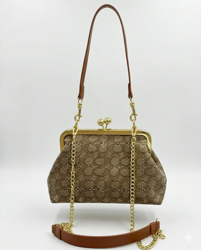 Vintage Luxe Kiss-Lock Frame Bag- canvas-Rhinestones