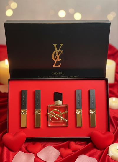 The "I ❤️ U" Luxury Fragrance Vault 🖤✨- Includes gift bag, box, perfumes and 4 matte lipsticks