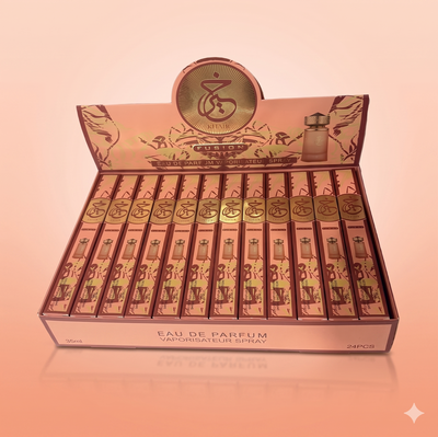 Khair Fusión Lyche 24 PC Travel size-A fruity-sweet scent opening with blackcurrant, apple, lychee, and Italian lemon.