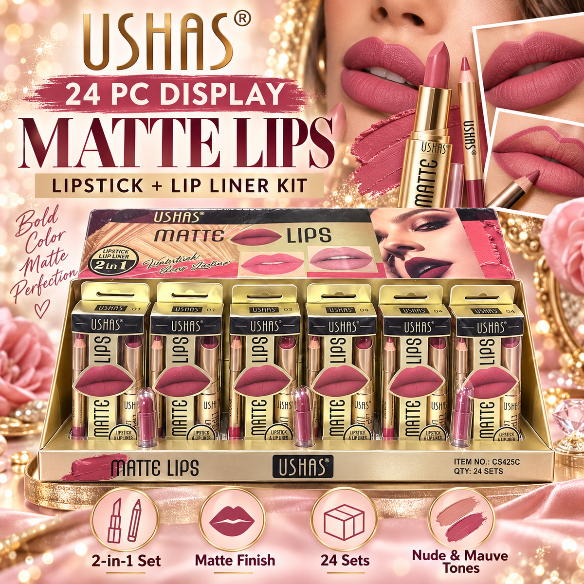 24 PC Display lipstick kits with pencil