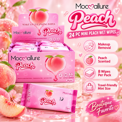 24 Pack Box Mini Makeup Remover Wipes packs Peach
