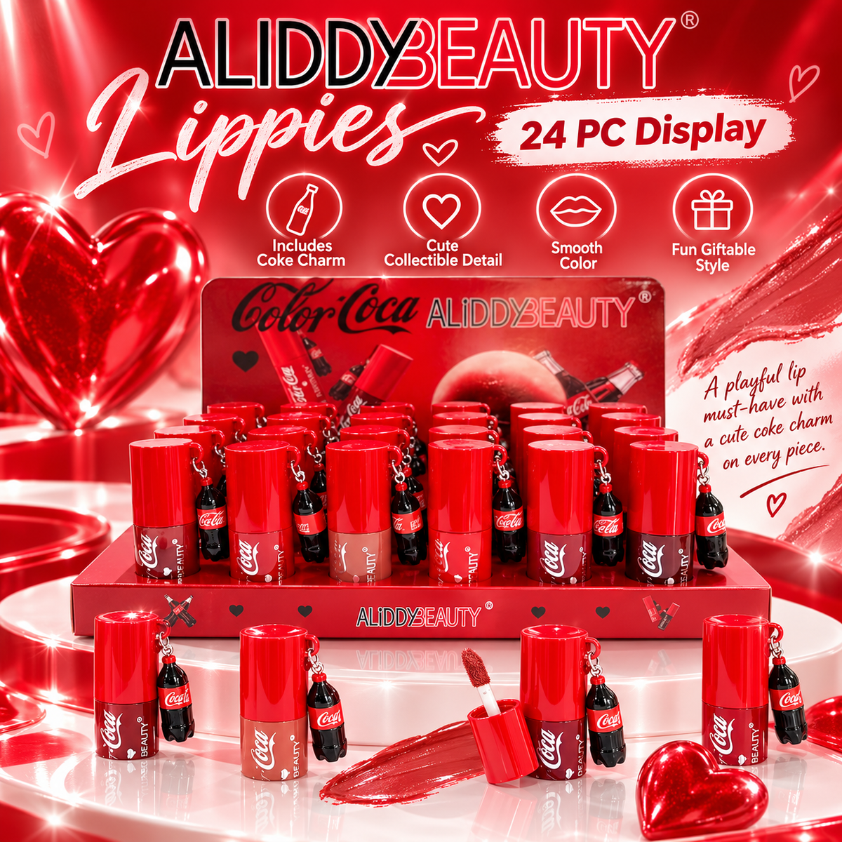 24 PC Color Cola Lip Tint- 6 shades- Cola Charms included