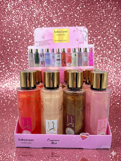 12 PC 250 Ml Large body mist with shimmer- Mixed scents. Floral to sultry