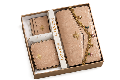 3 PC khaki glossy purse with gift set