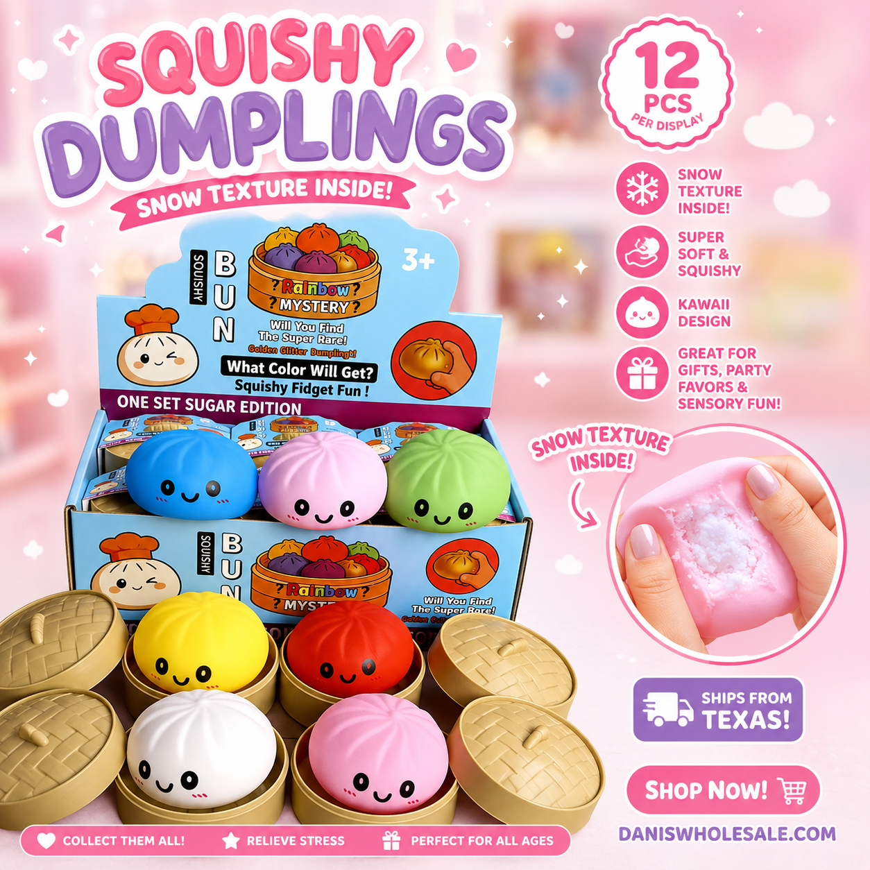 12 PC Squishy dumpling- Snow texture- Colorful