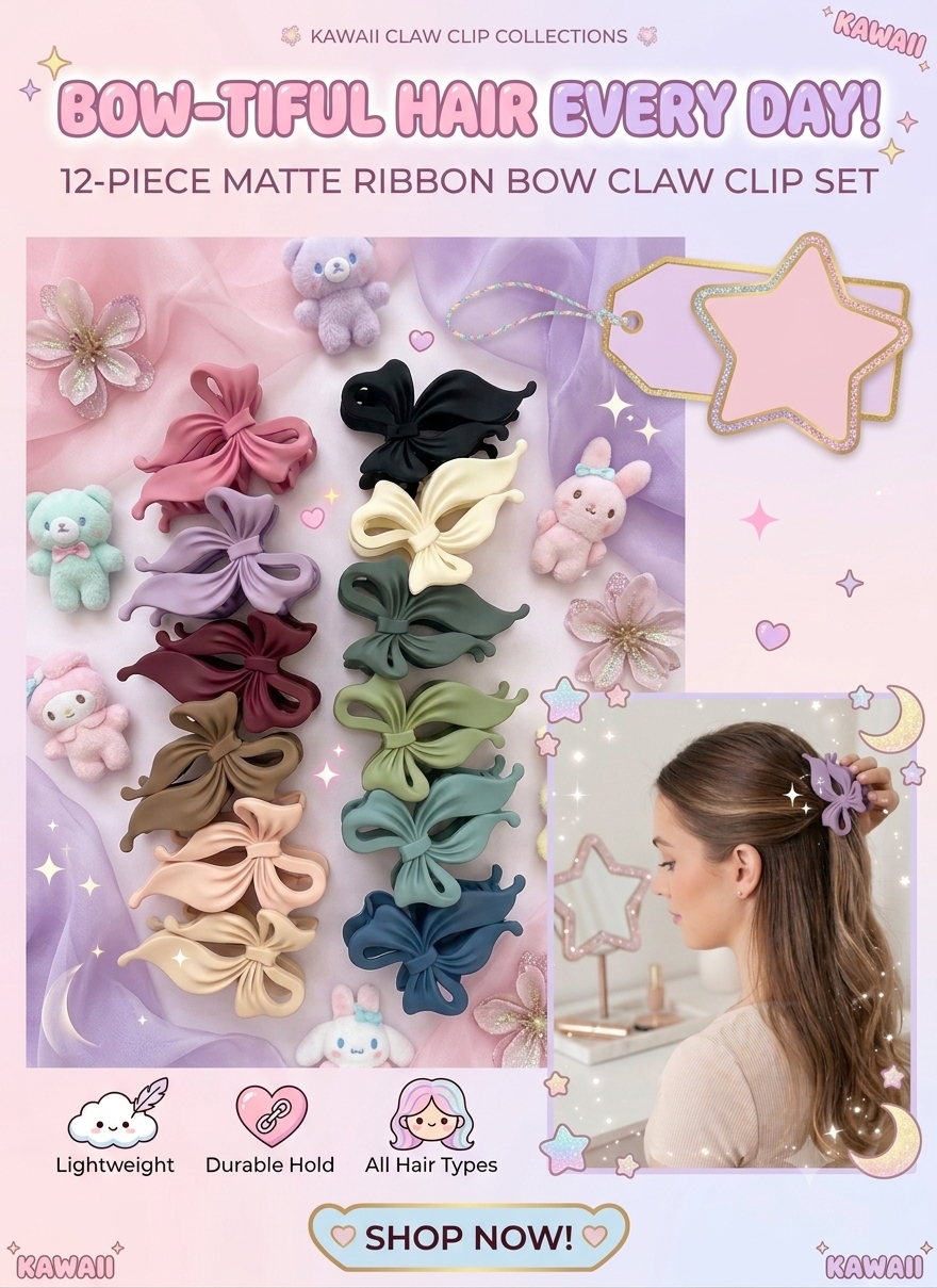 12 Piece Bow Claw Clips