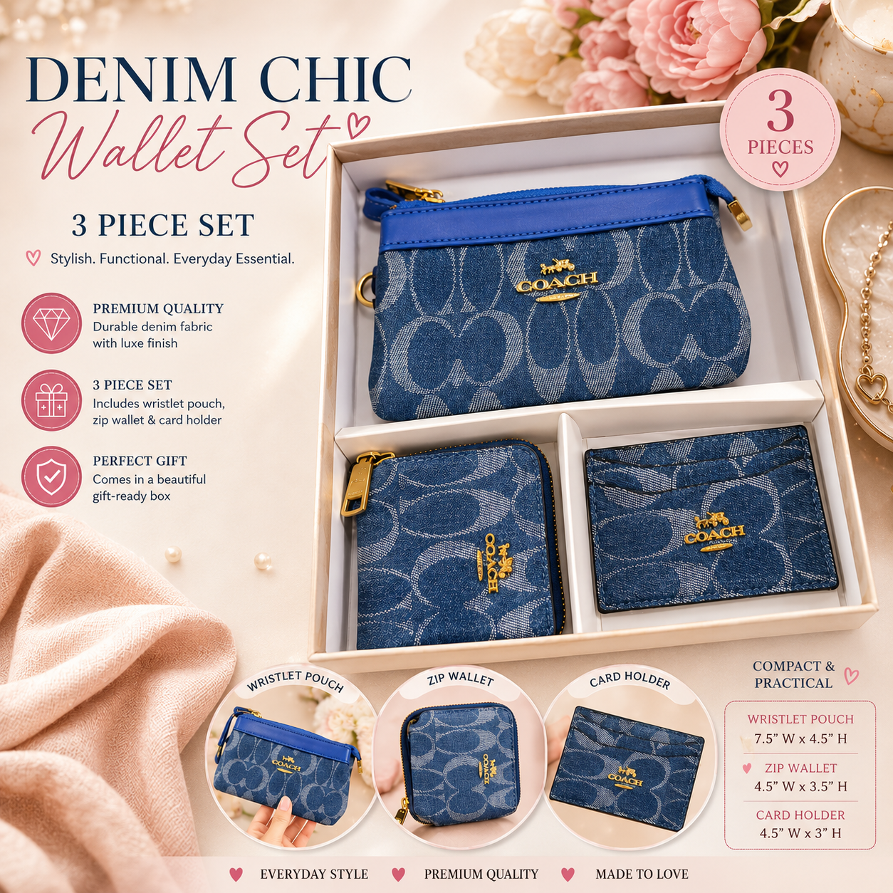 Denim Style 3 PC Set wallets