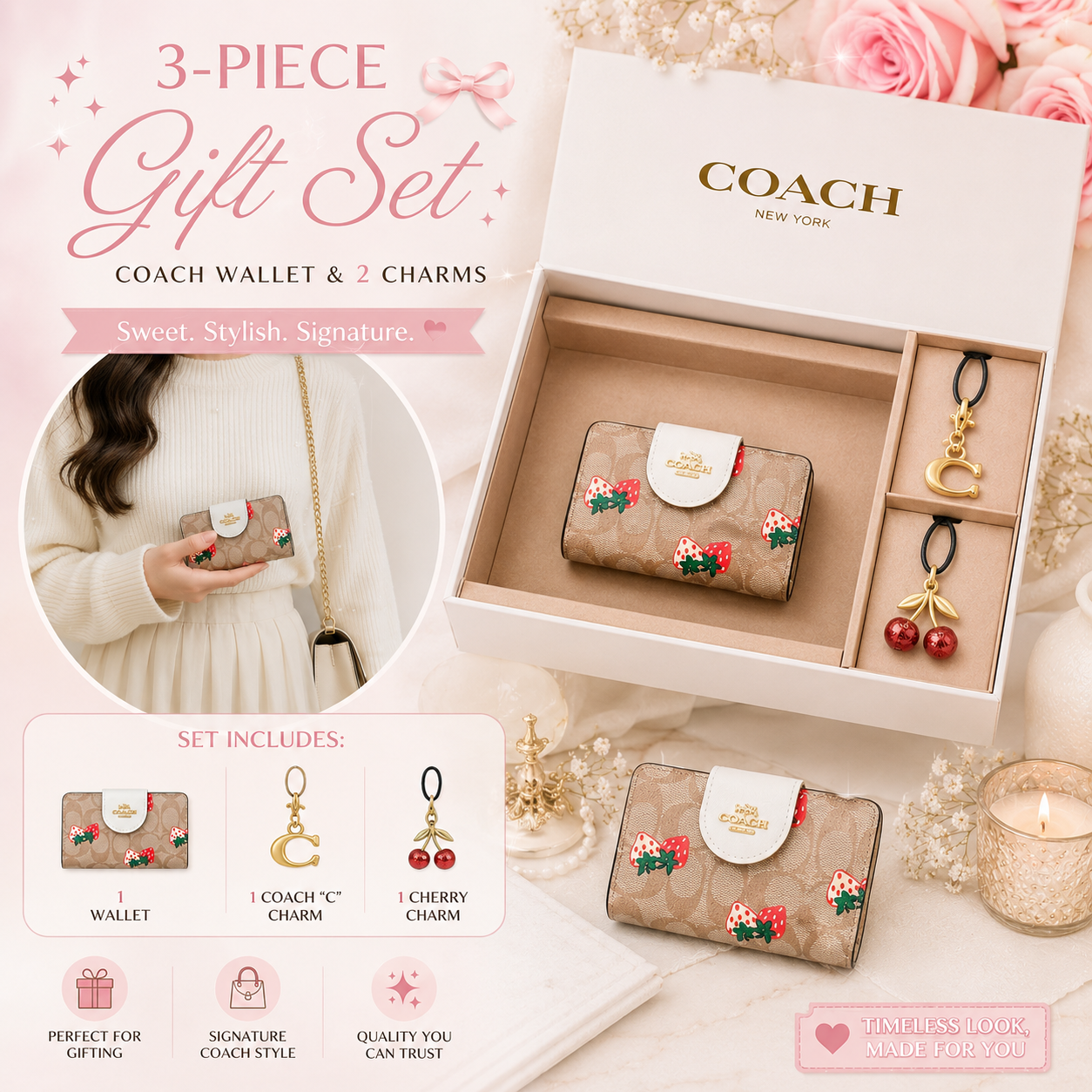 Wallet gift set with 2 charms included