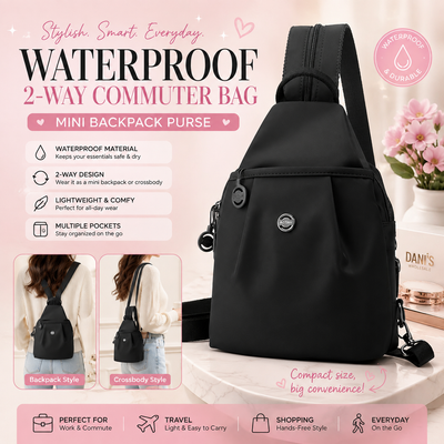 Waterproof 2-Way Commuter Bag, Mini Backpack Purse
