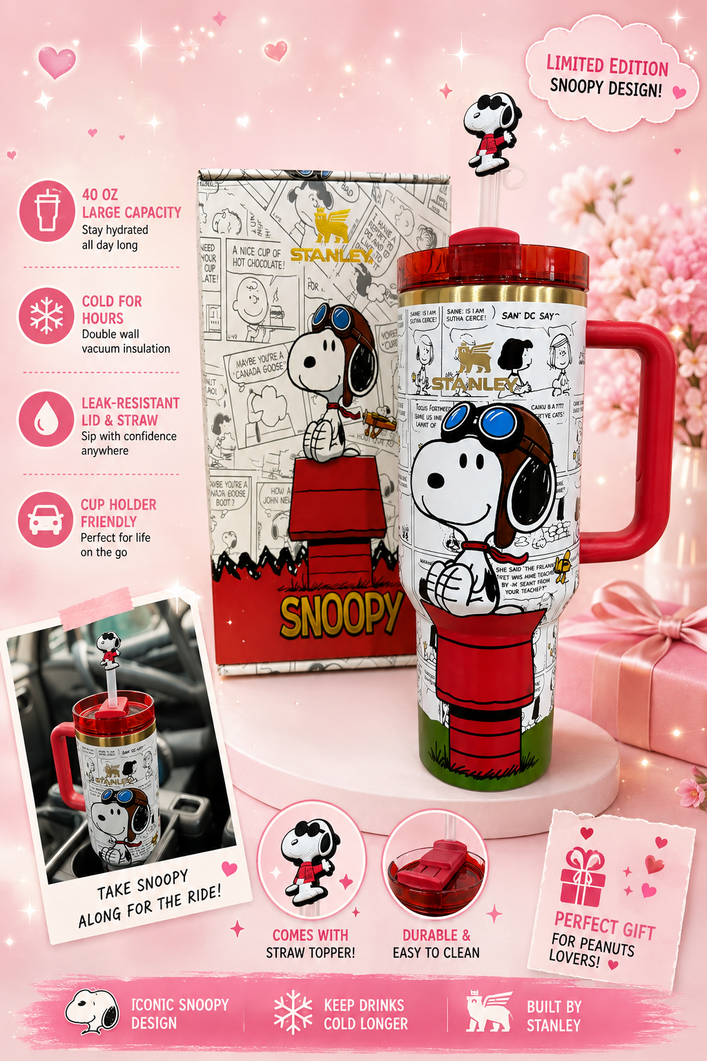 Red Tumbler 40OZ with gift box and straw topper
