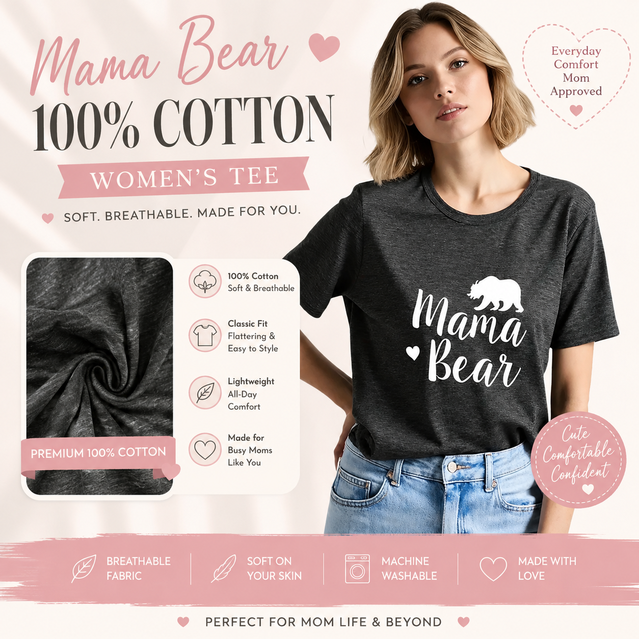 100% Cotton Women's Tee-Mama Bear