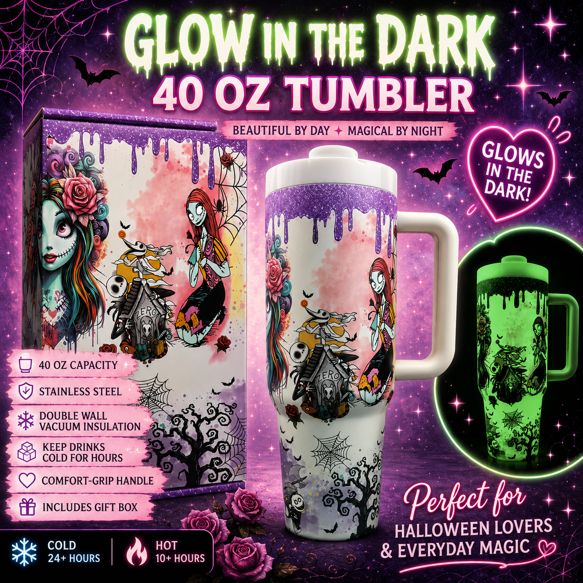 40 OZ tumbler with Gift Box - GLOW IN THE DARK