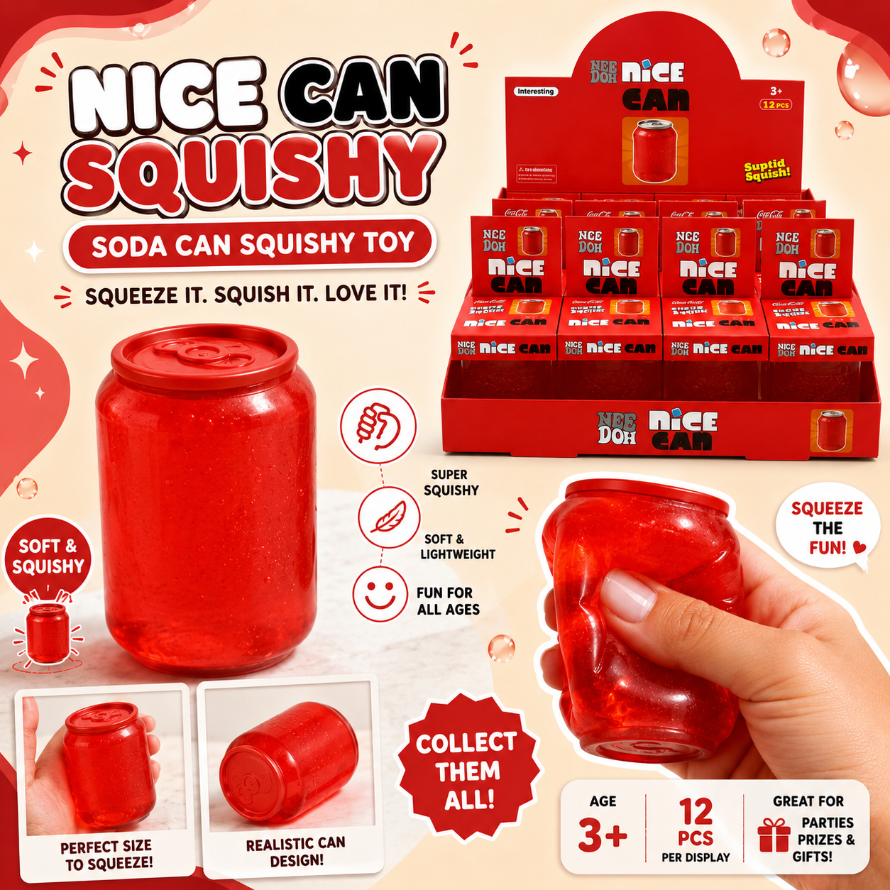 1 PC Can Squeeze Squishy- Red