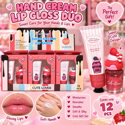 Strawberry Gourmand Lip gloss hand cream duos 12 pc display