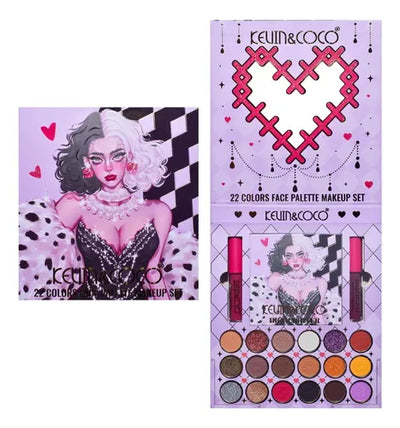 Kevin Coco Premium Cruella Eyeshadow Makeup set- Eyeshadow, Lip, Highlighter palette, Lipstick set