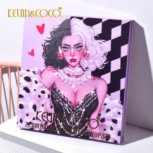 Kevin Coco Premium Cruella Eyeshadow Makeup set- Eyeshadow, Lip, Highlighter palette, Lipstick set