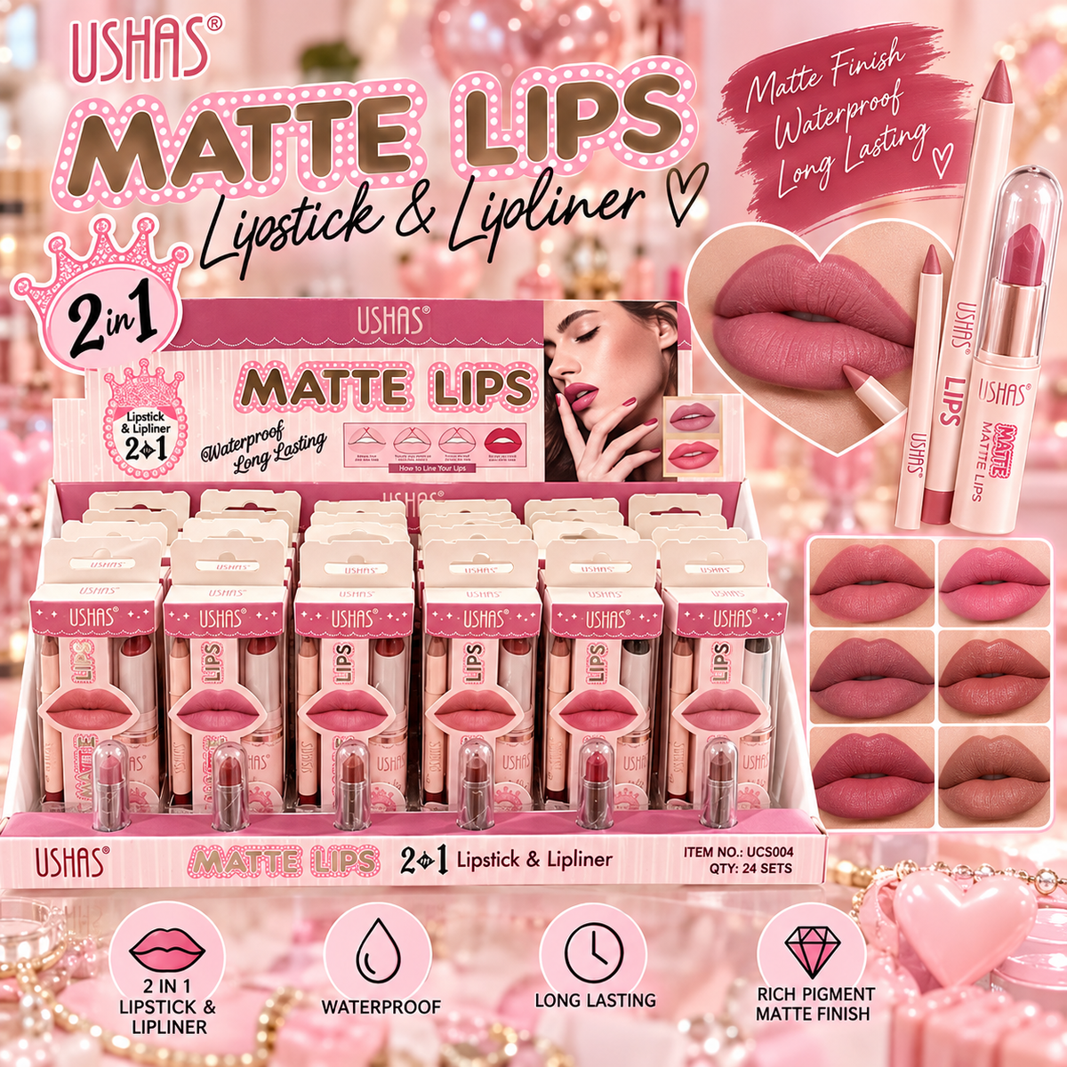 24 PC Display lipstick kits with pencil