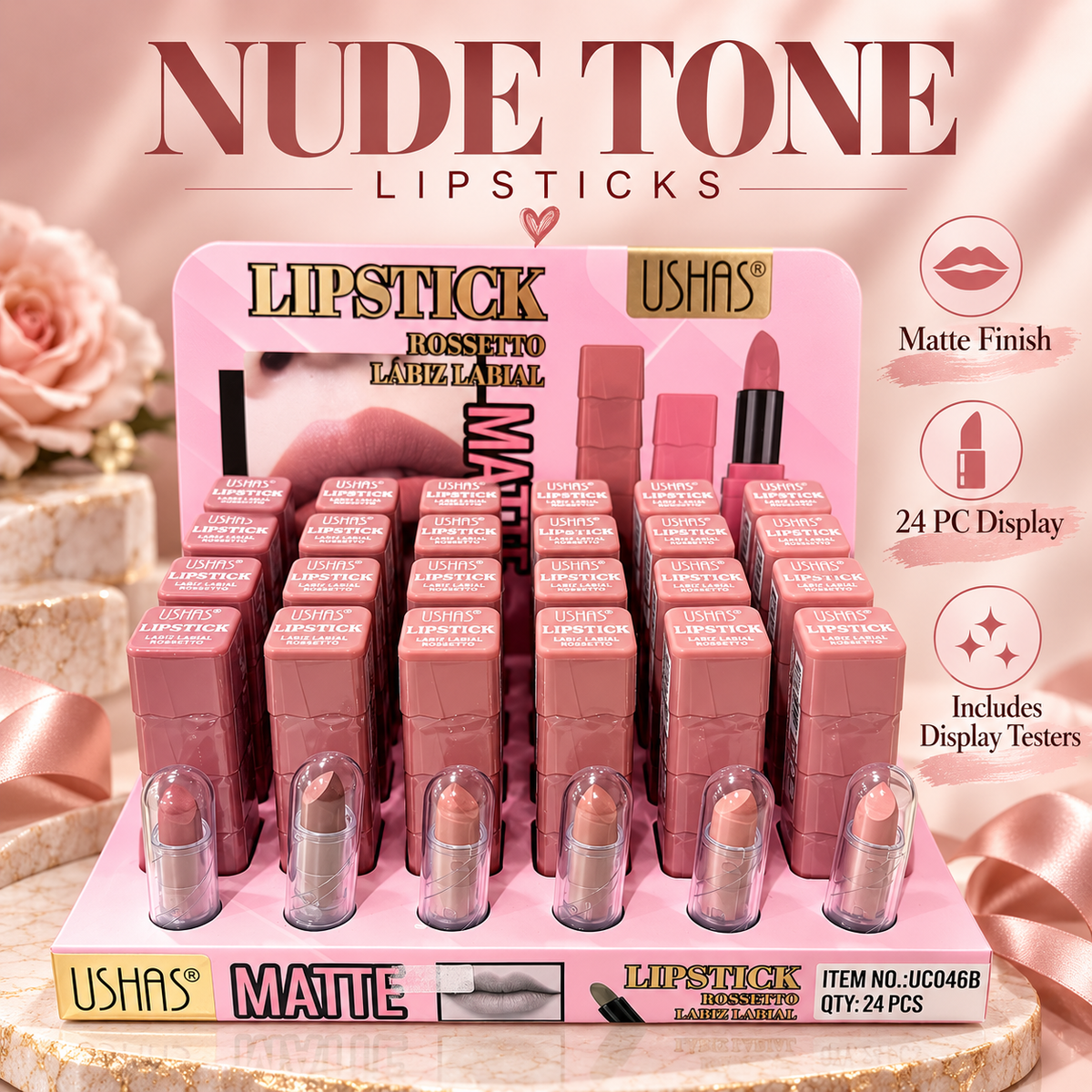 Nude tones lipstick with tester samplers