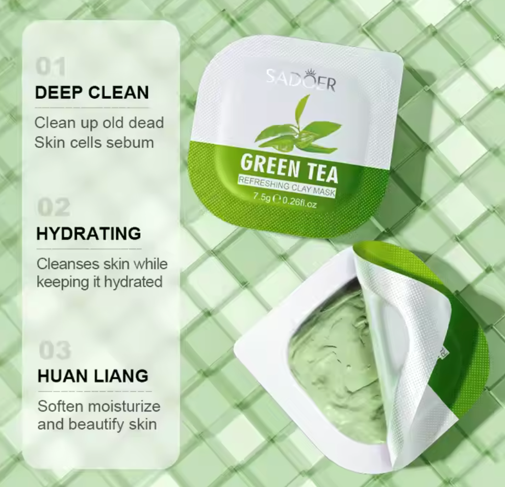 3 Boxes SADOER Green Tea Clay Mask (8PCS inside)