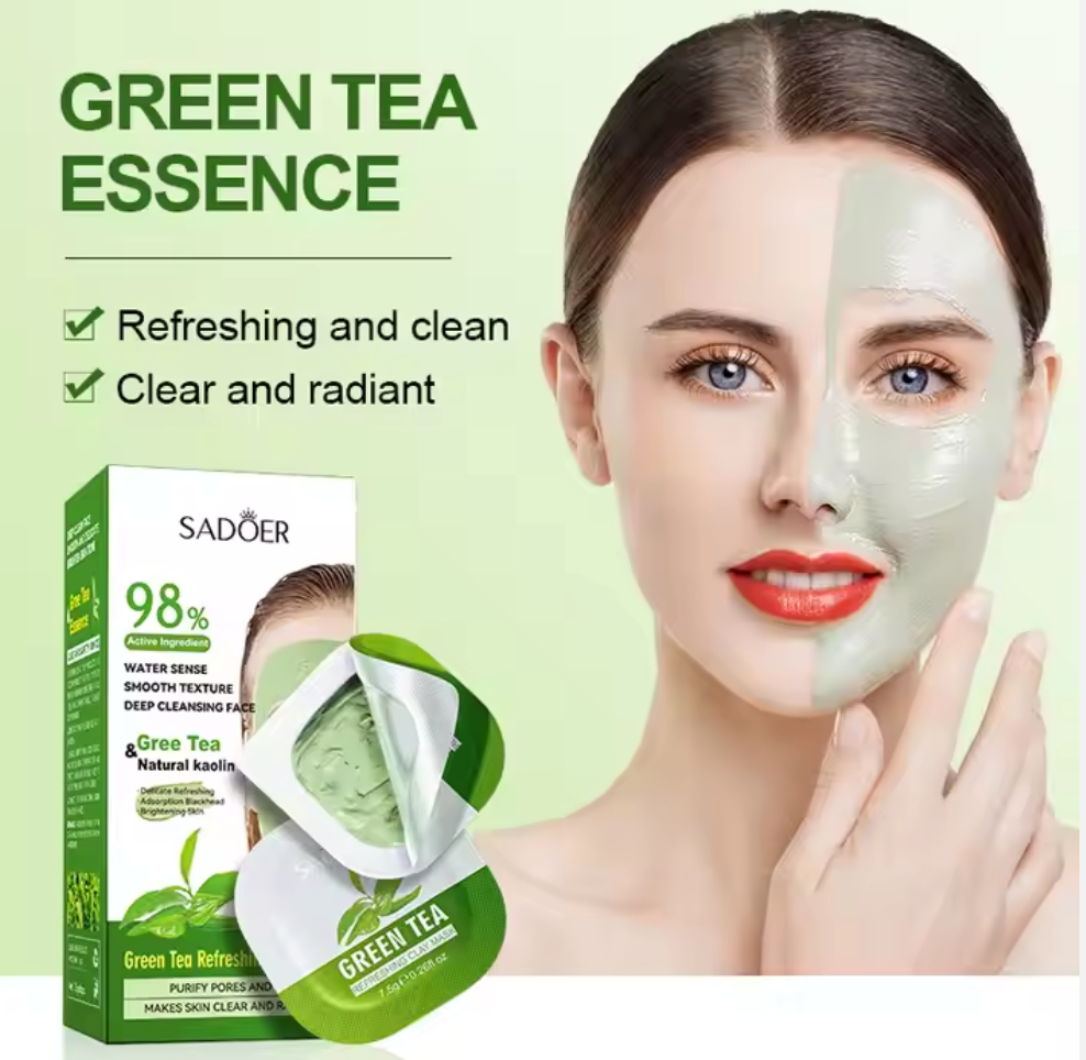 3 Boxes SADOER Green Tea Clay Mask (8PCS inside)