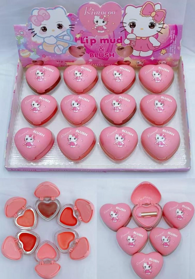 12 PC Cream Blush Valentine Hearts with Applicator - Pink Kitty