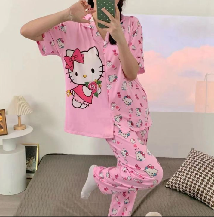 Kitty 2 Piece Pajama Set with pants- M/L Standard Size Women