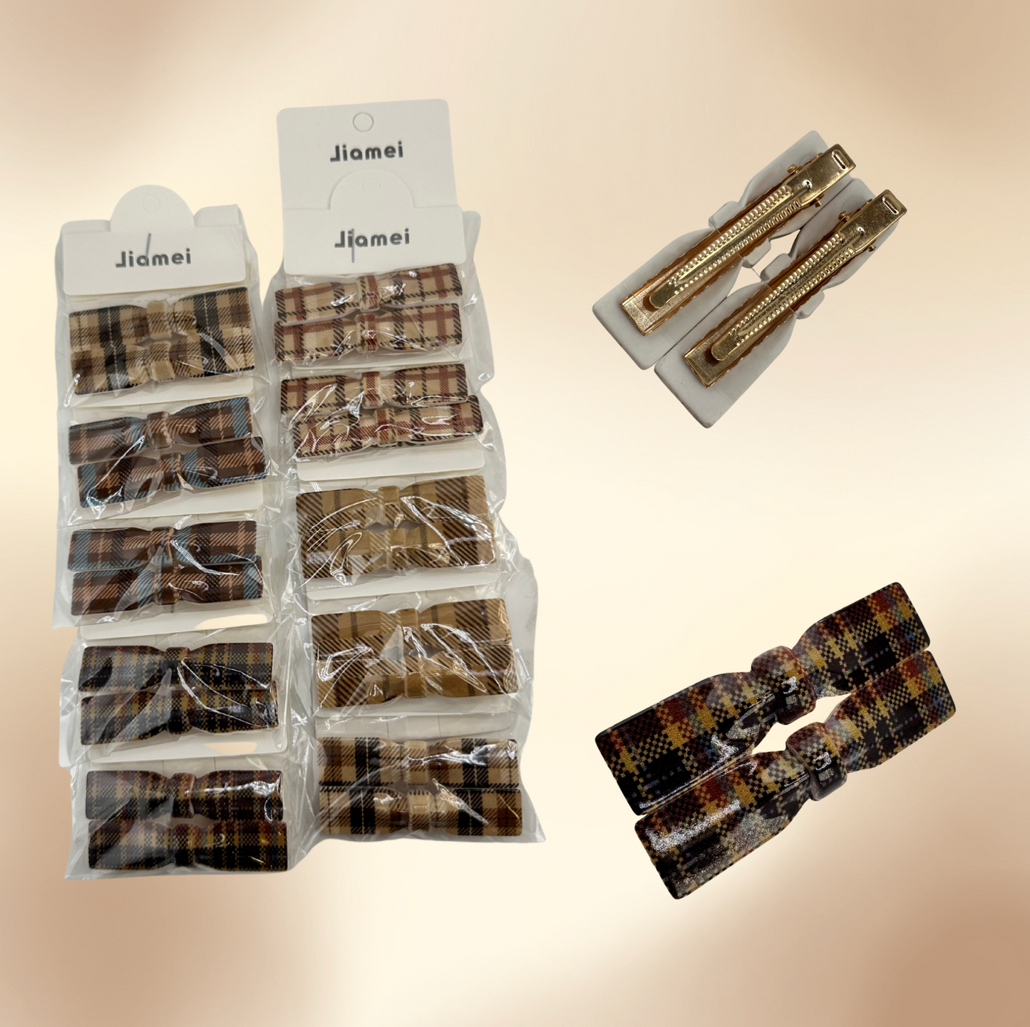 20PC Hair Clip PLAID Browns (1 Pack of 20)