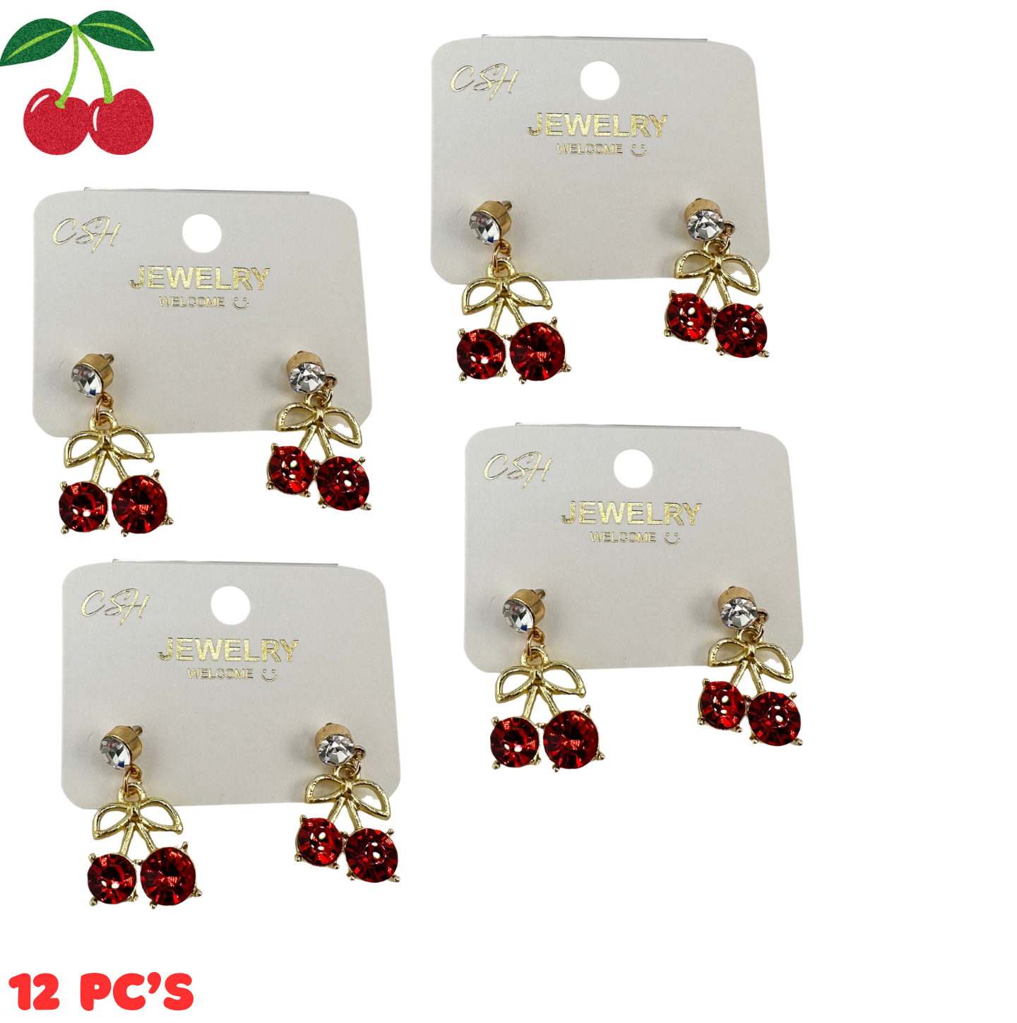 12 PC Cherry Earrings Style#3 Gold
