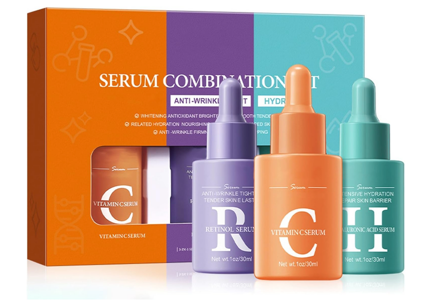 BIOAQUA 3 in 1 serum set box-RETINOL/VITAMIN C/ HYALURONIC SERUM