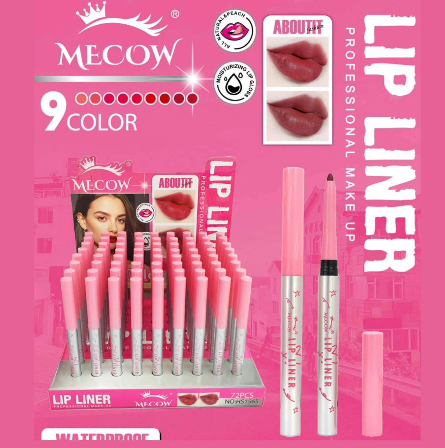 72 PC! Display Retractable Lip Liner - 9 colors