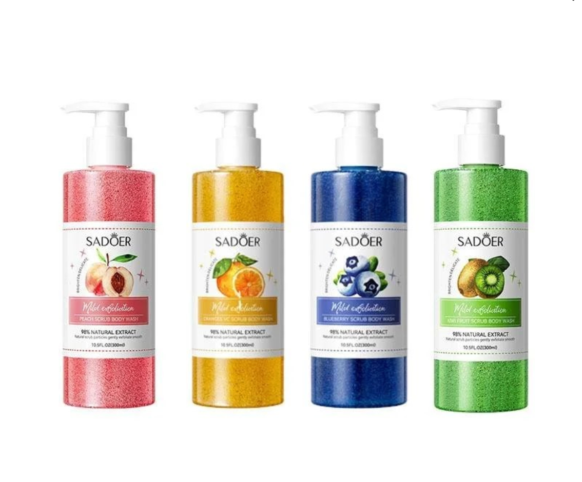 SADOER EXFOLIATING BODY WASH- KIWI/PEACH/BLUEBERRY/KIWI