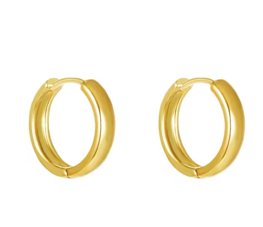 6 Sets- Classical 16 mm No Stone Smooth Hoop Earrings for Women- 24K Gold Platted Alloy